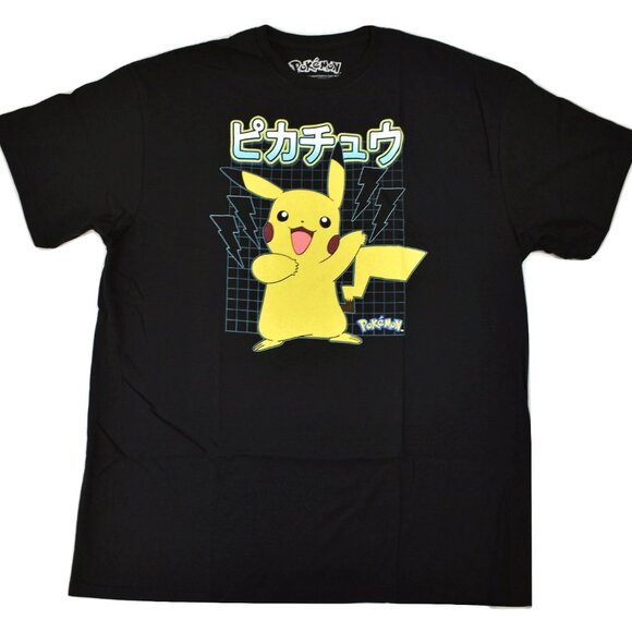 Pokemon Mens Pikachu Kanji Tech Grids Anime Gaming Shirt New 2XL - Picture 1 of 2